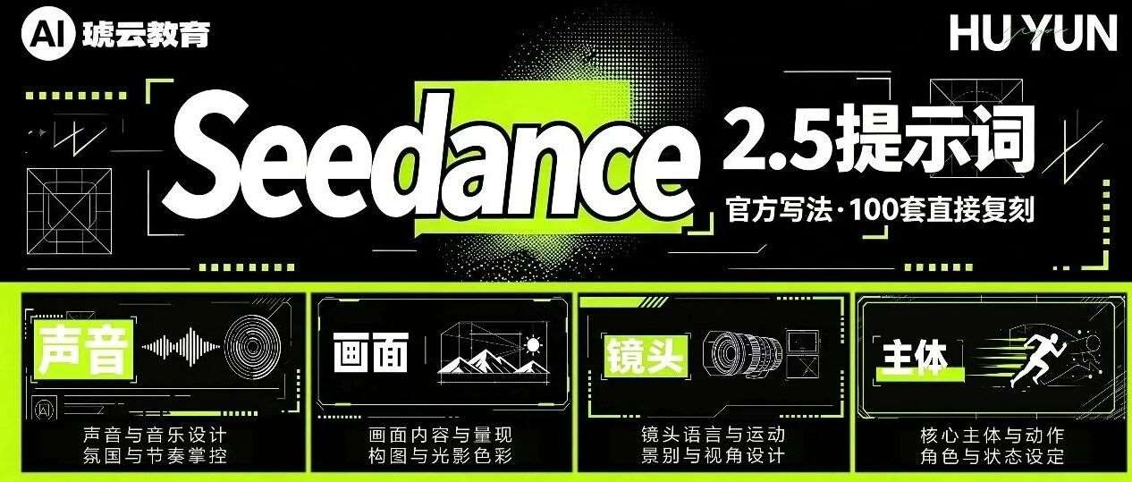 Seedance 2.5 实战干货｜琥云拆解官方提示词语法，整理 50 套可直接复用模板